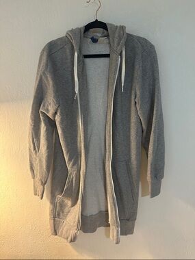 Unisex Long Grey Zip-Up Hooded Sweater